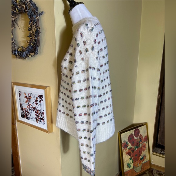 ZARA Size 14/16 Soft Sweater Ecru Rainbow Glitter Metallic Weave Fancy Knit NEW - Picture 5 of 14